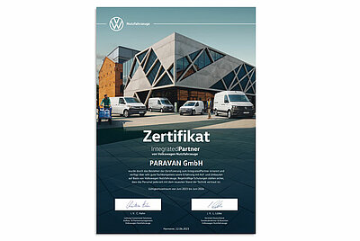 Zertifikat VW Partner Paravan Partner von VW Volkswagen
