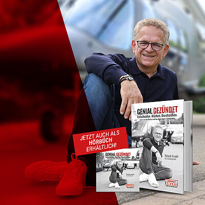 Vorschaubild für die Seite mit Bild von Roland Arnold dem Hörbuchcover und dem Buchcover