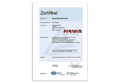 ISO9001 Zertifizierung der Paravan GmbH